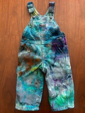 Oshkosh B’gosh tie dye railroad overalls Size 12 months